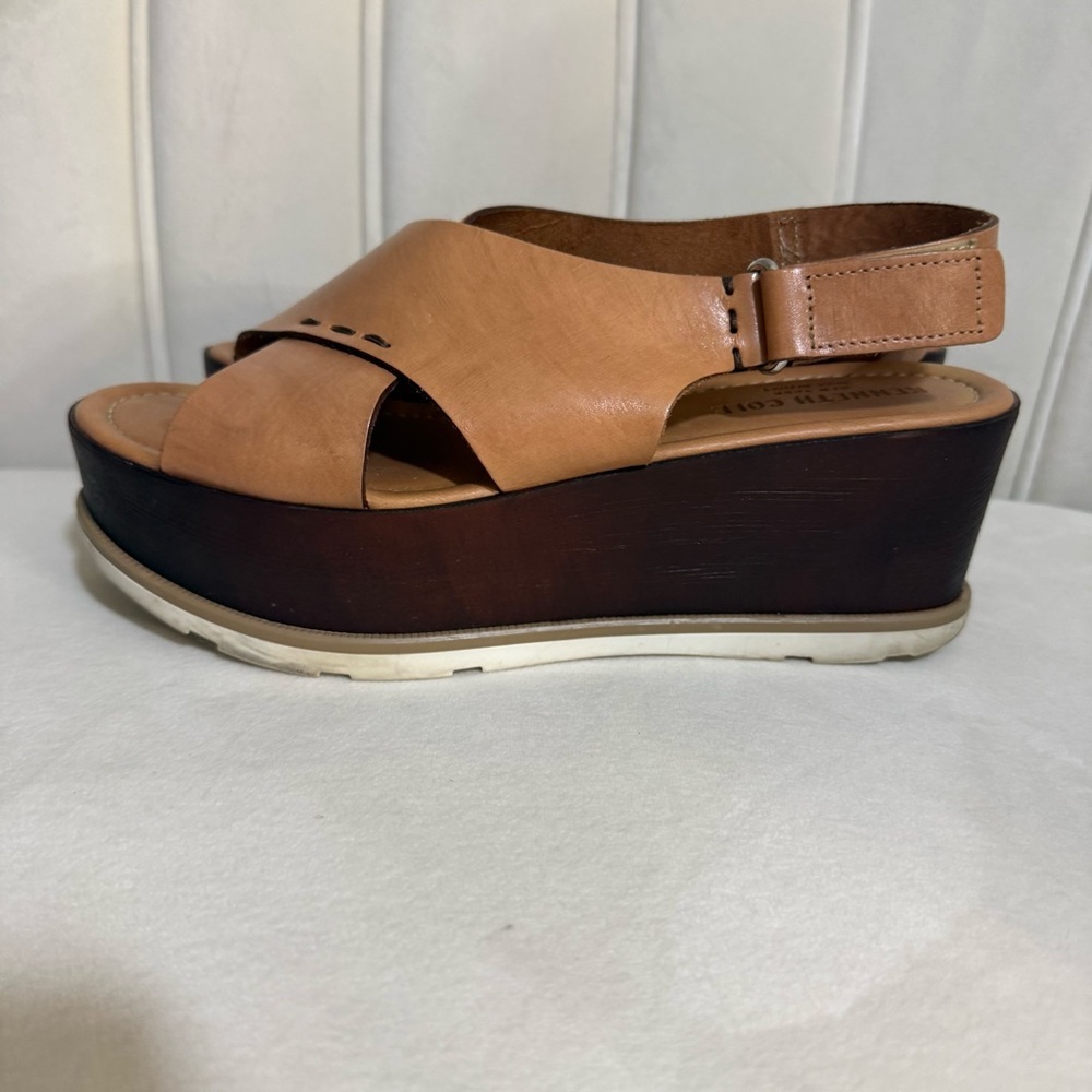 Kenneth Kole New York Brown Leather Platform Sandals Size EUR 39 - Picture 7 of 13